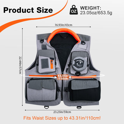 Goture Fishing Vest, Lightweight Breathable Nylon Fly Fishing Vest Pack for Men and Women, 18 Pockets Vests with Dedicated Quick-Access Line Pocket, Waistcoat Jacket for Outdoor Activities