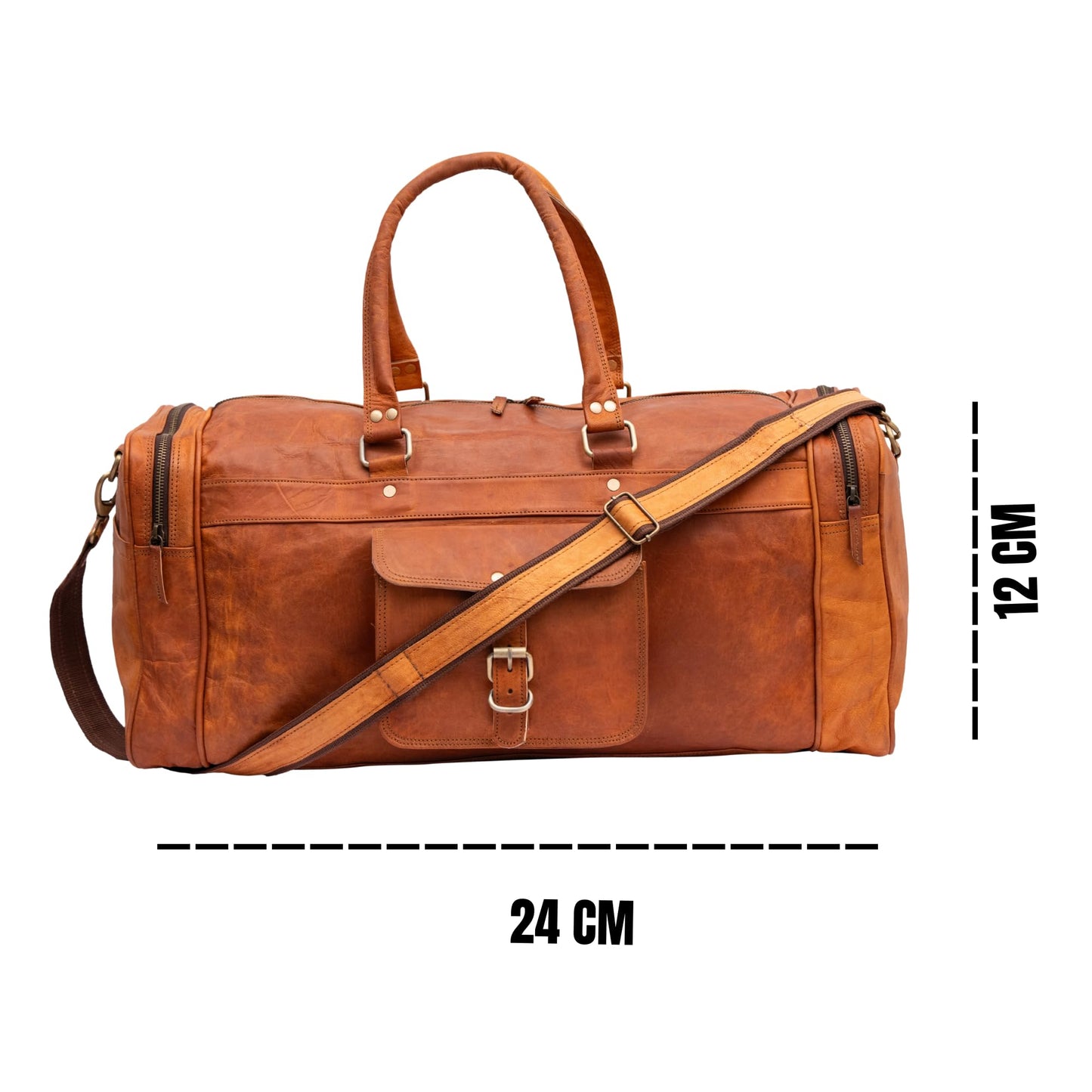 24” Full-Grain Leather Duffle Bag for Men & Women | Vintage Travel Weekender, Overnight Gym & Carry-On Luggage | Handmade Genuine Leather Bag with Shoulder Strap | Large Capacity Gift