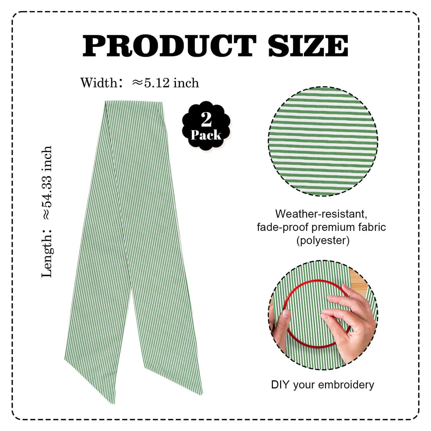 Kutyndrix Green and White Striped Wreath Sash 2 Pack for Front Door, 5.12" x 54.33" Each Spring St Patricks Easter Door Ribbon Decorations Set