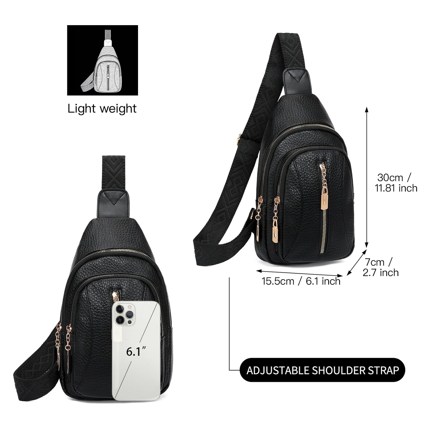 GOIACII Cossbody Bag for Women Sling Bag Anti Theft Travel Purse Fanny Packs Leather Black