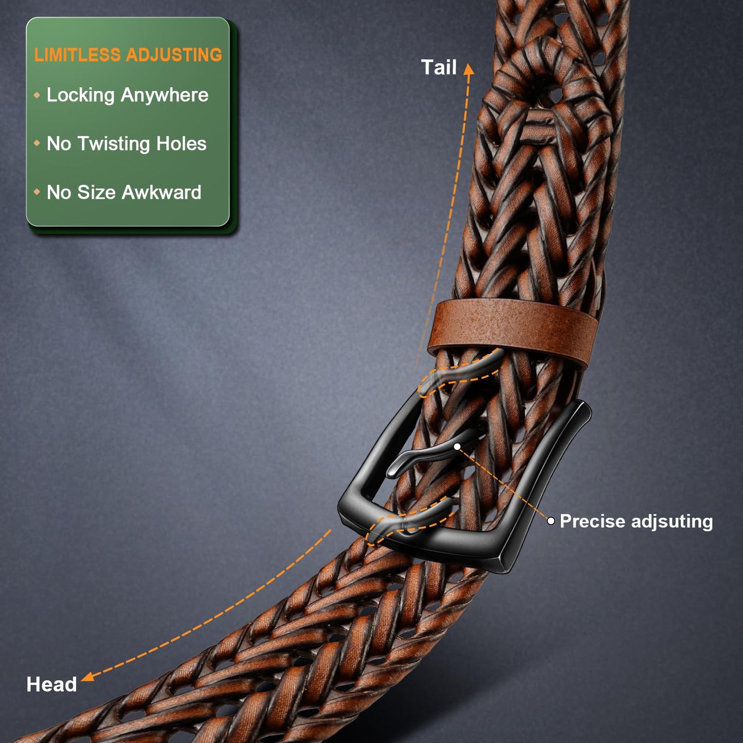 KEMISANT Men Belt, Braided Belt Comfortable For Men Casual Jean Golf 1 3/8"(Light Brown,32"-36" Waist Adjustable)