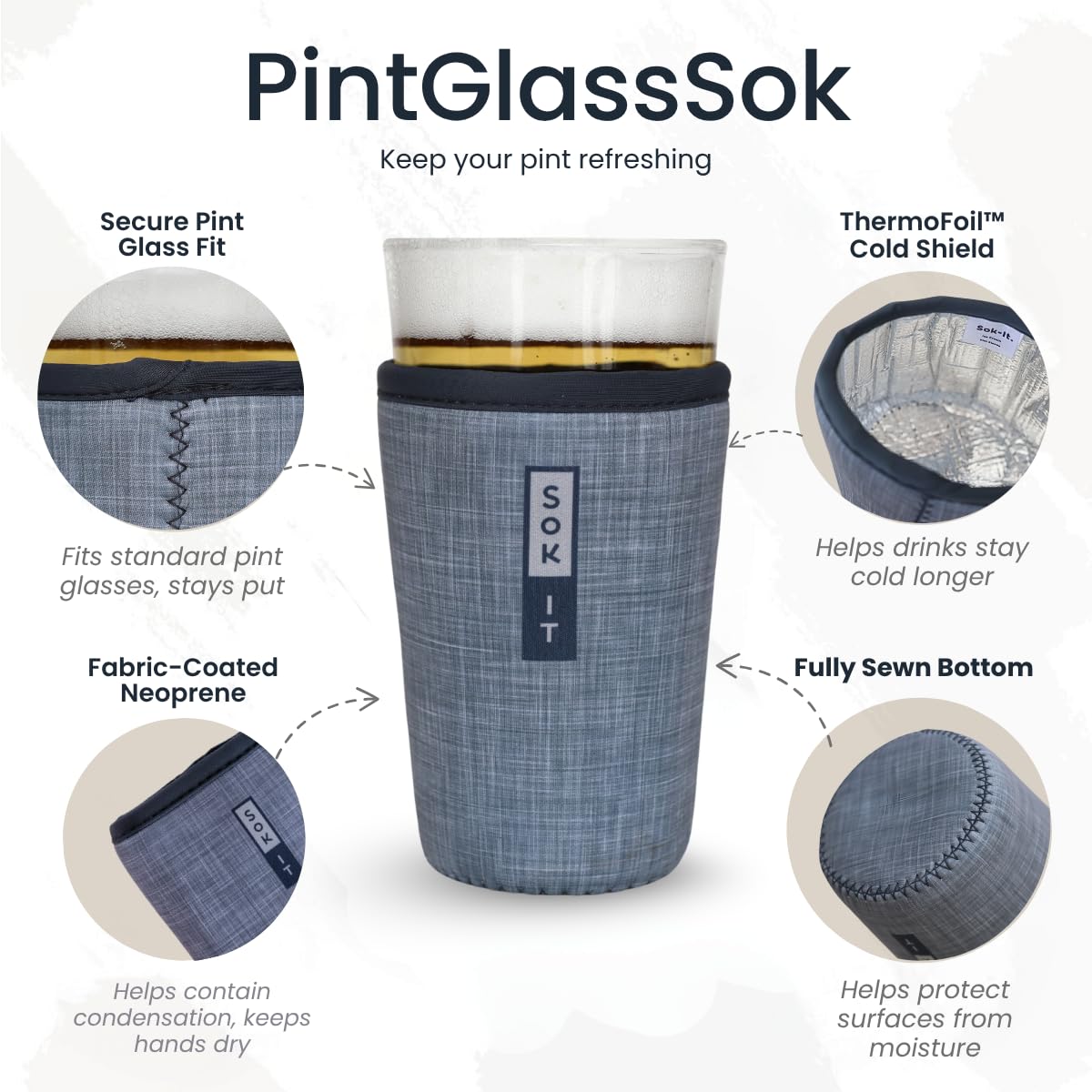 Sok It PintGlassSok Beer Glass Sleeve Insulated Neoprene Cover (Anthracite, Pint Glass Sleeve)
