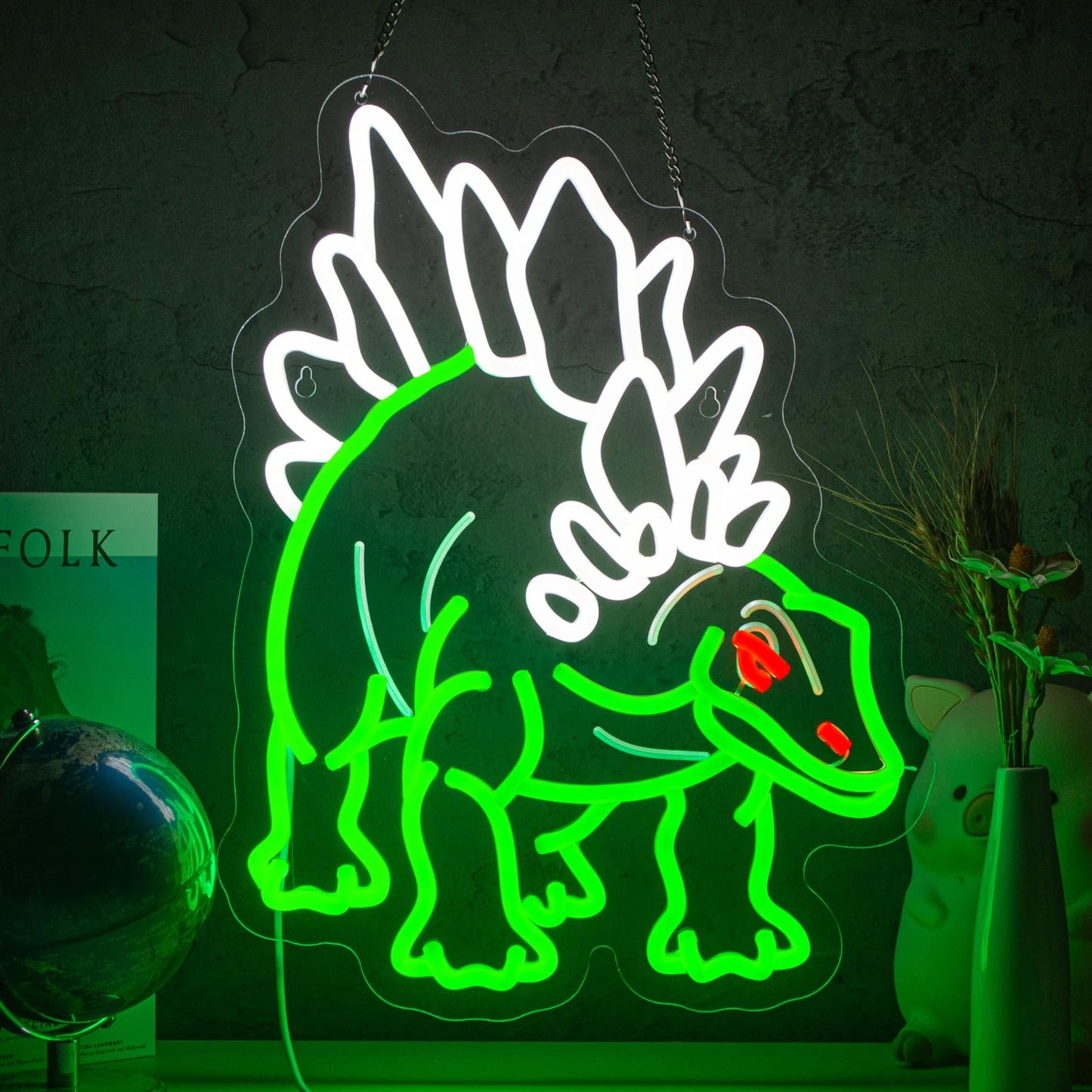 Dinosaur Neon Sign Stegosaurus Neon Sign for Wall Decor Dino USB Dimmable Neon Light Sign for Boys Girls Room Gameroom Holiday Birthday Christmas Gift