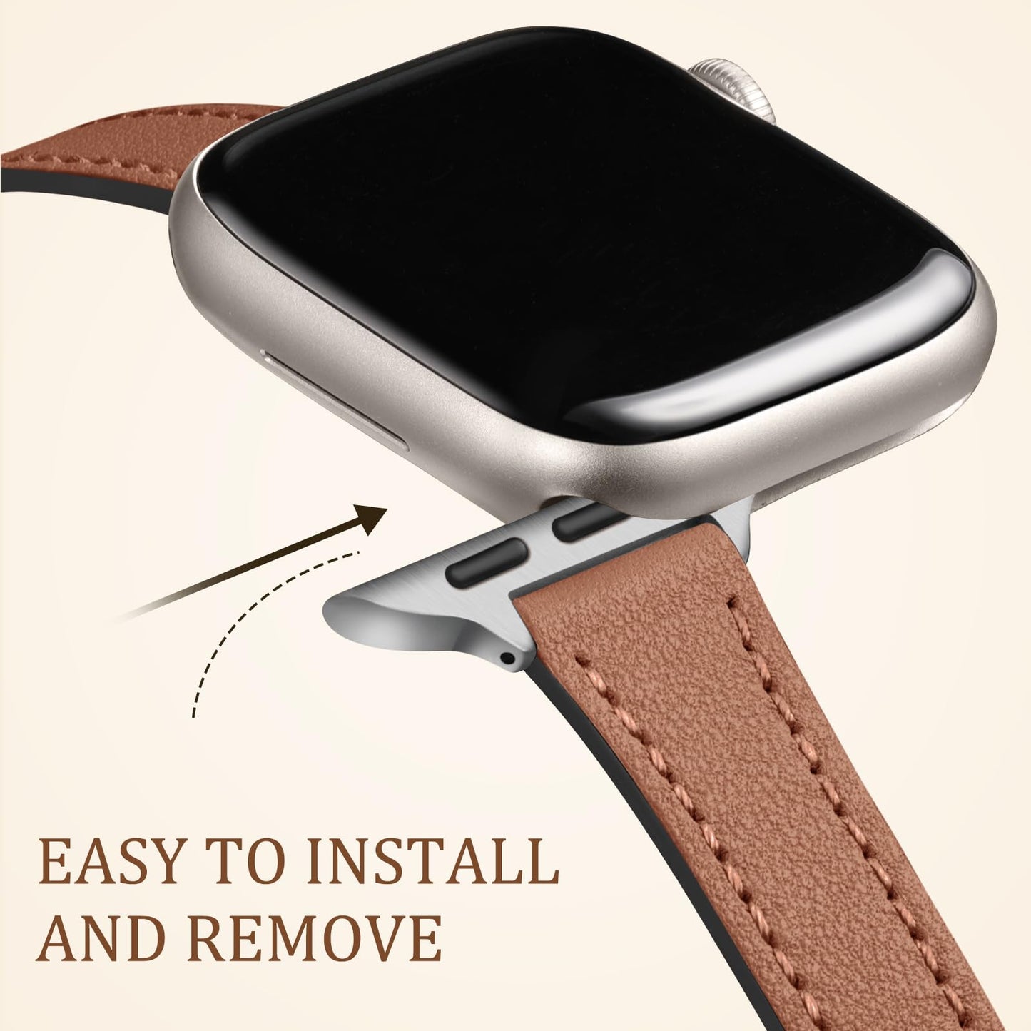 Charlam Compatible with Apple Watch Bands for Women 41mm 40mm 38mm 42mm 44mm 45mm, Top Grain Soft Leather Bands fit for Slim Wristband for iWatch SE, iWatch Series 11 10 9 8 7 6 5 4 3 2 1,Brown/Silver