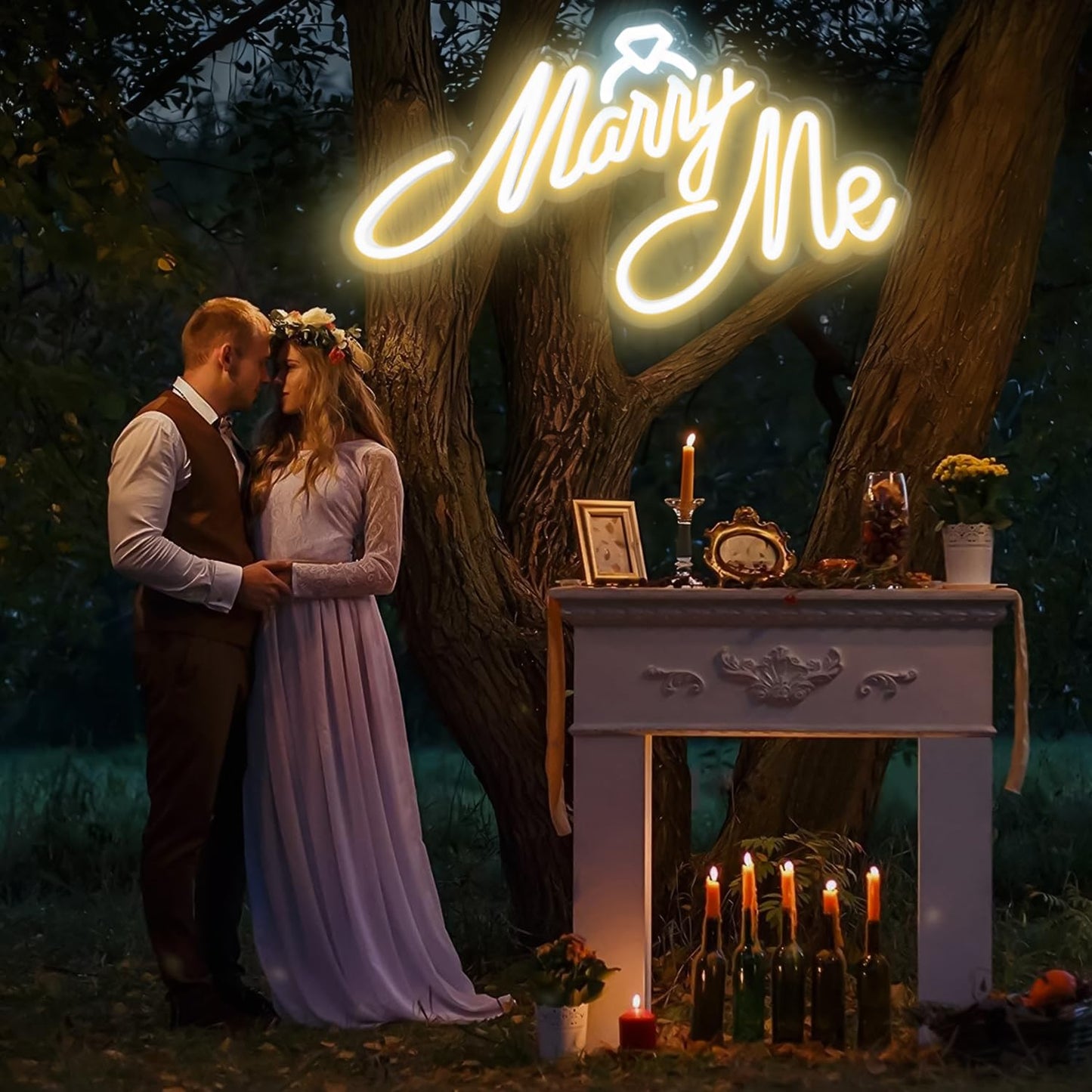 Miootly Marry Me Neon Sign, LED Neon Sign Wall Decor for for Engagement Proposal Wedding Ceremony Backdrop Wall Background Decorations, 16"x 9" USB Powered 10 Warm Brightness Light up Letters Signs