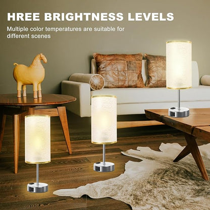 Table Lamp for Bedroom with Touch Control,Bedside Lamp with USB C+A Charging Ports& AC Outlets, Adjustable 3color LED Light for Home Decor/Nightstand/Bedroom/Office,Included Bulb and Fabric Lamp Shade