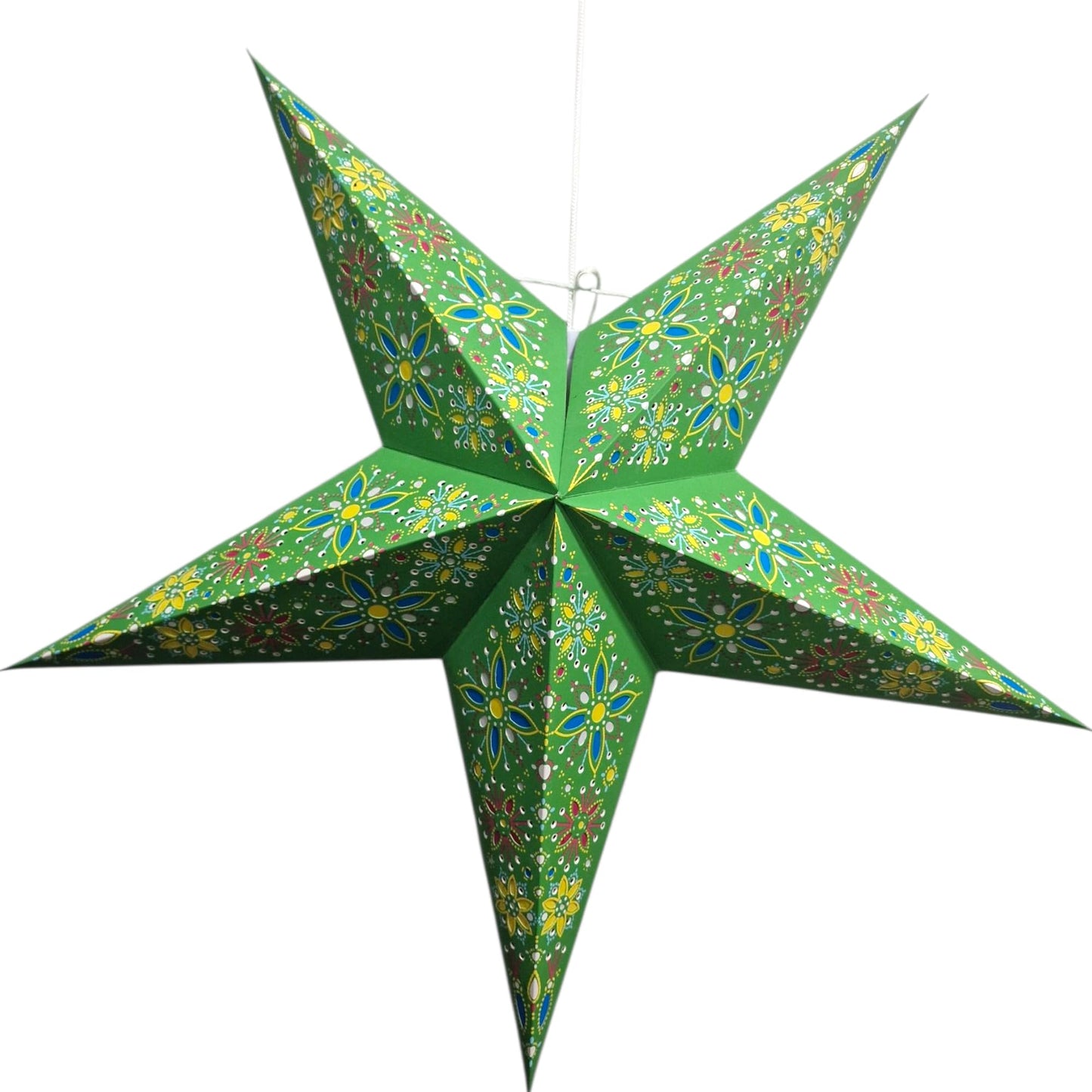 YEPSIO Lantern Lampshade Paper Star Light Shades Large 60cm Hanging Decorations for Christmas Wedding Home Decoration Birthday Party Foldable 5 Pointed Star (Green, Blue, Yellow)