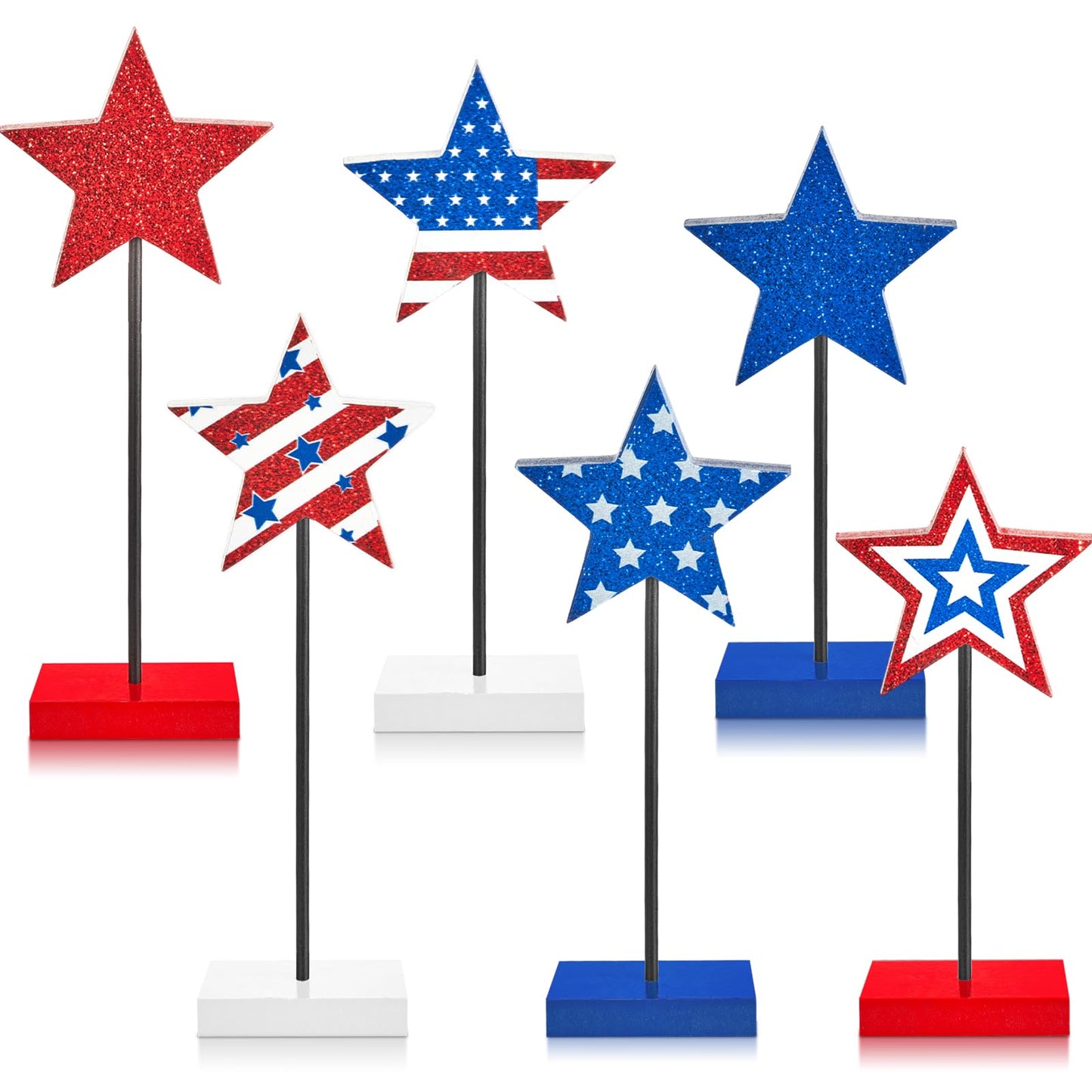 6Pcs Patriotic Memorial Day Tiered Tray Decor 250th Anniversary Wooden Star Set Memorial Red White and Blue Table Centerpiece Sign Decoration for Veterans Labor 4th of July Home Office Patriotic Party