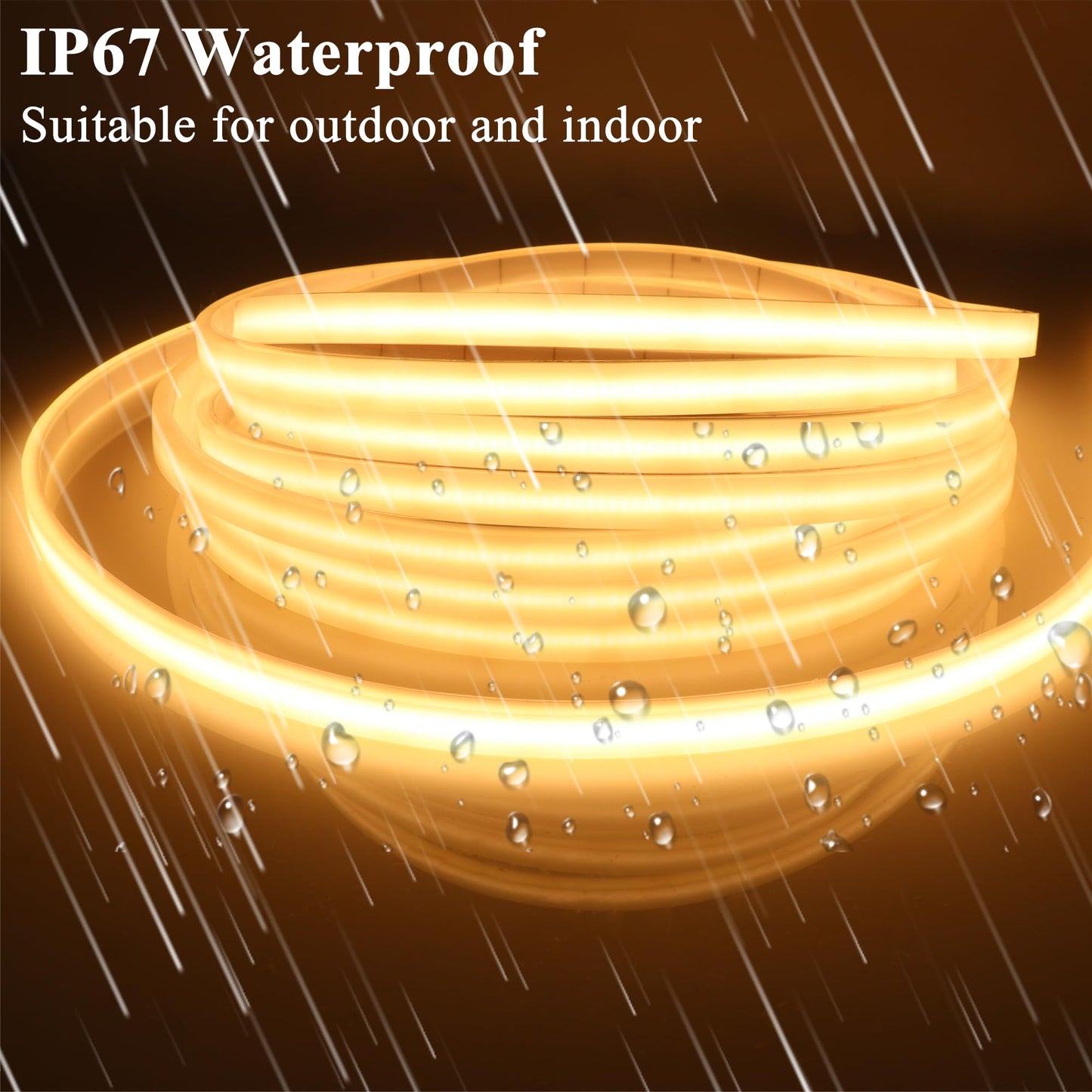 LEDENET COB LED Strip Lights Waterproof IP67 Warm White 3000K DC12V 16.4ft/5m 480LEDs/m Dimmable Flexible LED Tape Lights for Bedroom Living Room Wedding Outdoor DIY Lighting