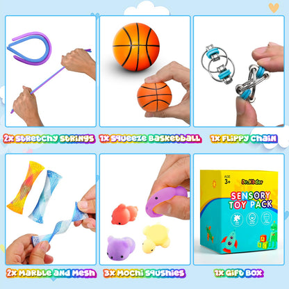 15 Pack Fidget Toys Bulk For Adults Kids Age 5-7, 8-12, Quiet Figette For Classroom ADHD Tools Calm Down Sensory Autism Stress Anxiety Item Autistic Fidgets Set School Party Favors Gifts Box For Teens