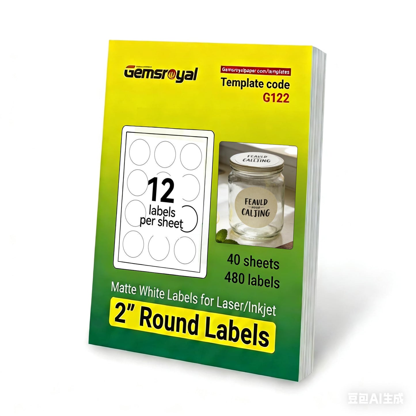 Gemsroyal 2" Round Labels Printable, Matte White Circle Stickers for Inkjet & Laser Printer, Permanent Adhesive Blank Sticker Paper, 40 Sheets, 480 Labels, for Product Merchandising, Favors and Crafts