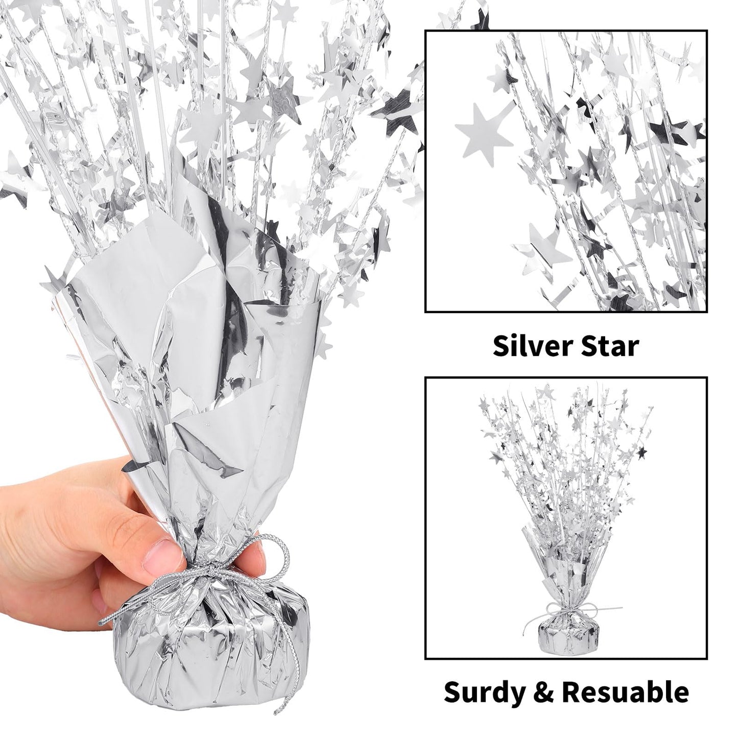 6 Pack Metallic Foil Spray Centerpiece Table Decoration Silver Star Party Centerpieces Table Decorations for Birthday Wedding Anniversary 2026 Graduation Party Decor