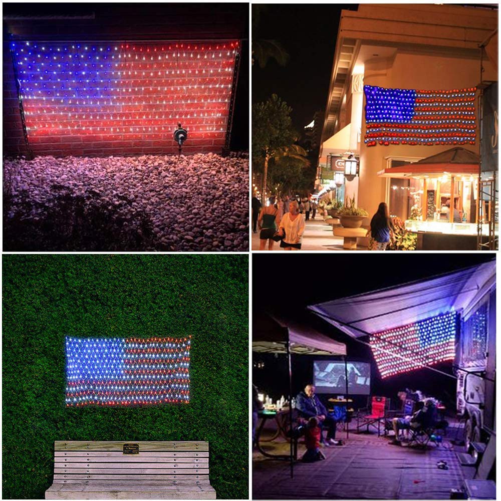FUNIAO (New) American Flag Lights, 420 LED USA Flag, Outdoor Waterproof Patriotic Lights Hanging Ornaments for Memorial Day, 4th of July, Labor Day, Presidential Election, Christmas
