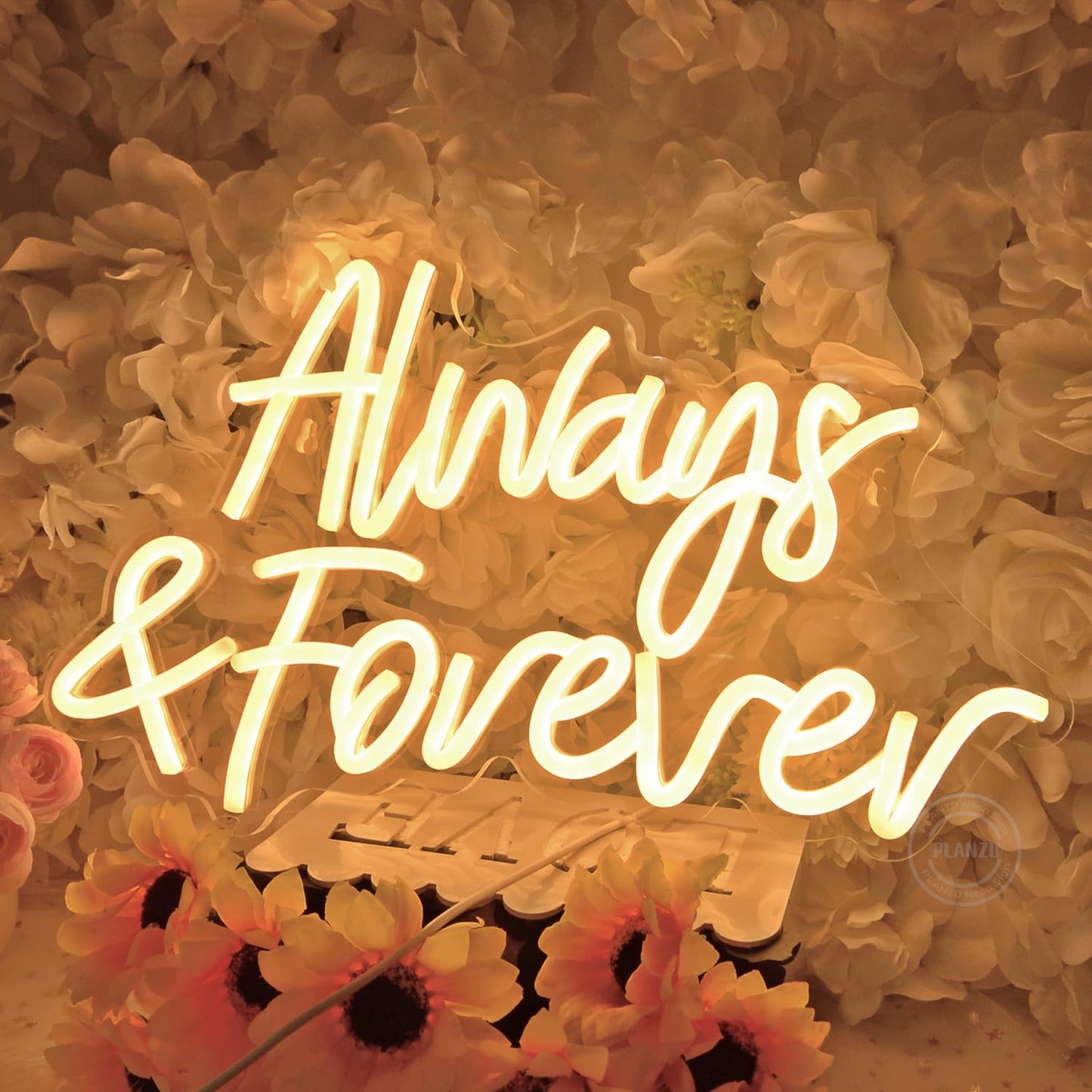 Planzo Always & Forever Led Neon Sign Light Wedding Birthday Party Backdrop Wall Decor Hanging Sign Bedroom Propose Anniversary Christmas Gifts 15.7”L X 9.4” USB Warm