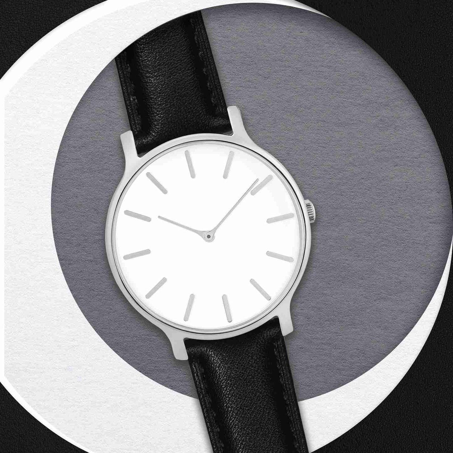 WOCCI 20mm Flower Watch Band for Women and Men, Genuine Leather, Quick Release Strap, Silver Buckle (Black)
