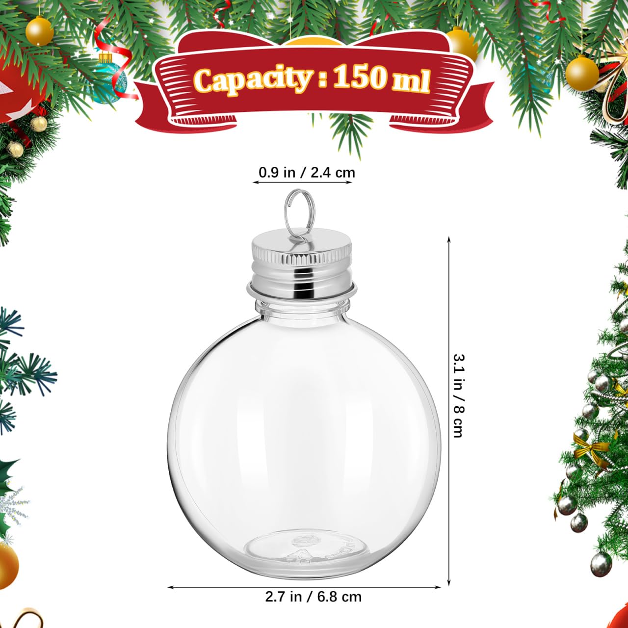 Healifty Clear Christmas Drink Balls 10pcs Fillable Christmas Tree Hanging Decorations Water Juice Bottle Bulbs Party