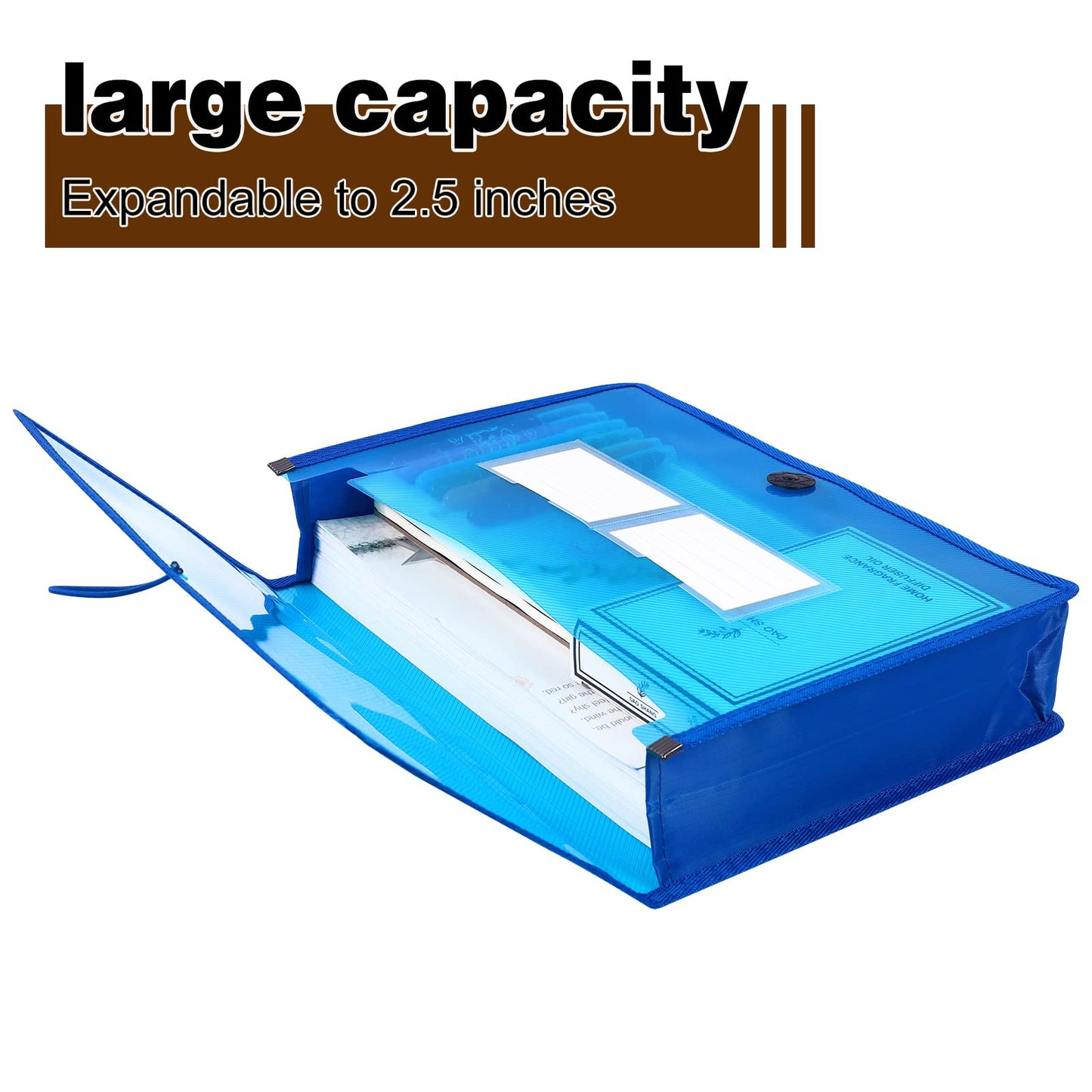 Eco-Friendly Plastic File Folders, Expanding Poly File Wallet, Transparent Expandable Envelope Organizer Document Folder with Elastic Band and Button Closure, with Small Two Pockets, 5 Colors