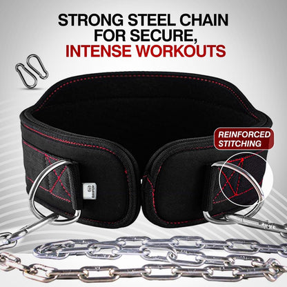 GripUp Premium Dip Belt with Chain for Weightlifting – Heavy Duty Adjustable Chain with Neoprene Padding for Pull Ups, Gym Belt for Powerlifting, Squat, Bodybuilding & Strength Training (One Size)