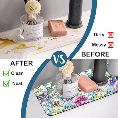 Beautiful Floral Kitchen Sink Splash Guard Faucet Mat Flower Bird Butterfly