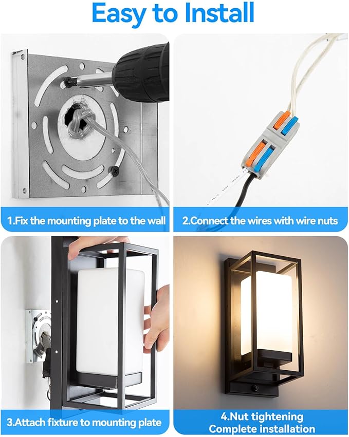RAYVO Modern Outdoor Wall Light with Dusk to Dawn Sensor, Waterproof Exterior Lighting Fixtures with E26 Base, 3000K LED Bulb Included, Black Outdoor Sconce Lights for Porch Garage Entryway, 2 Pack