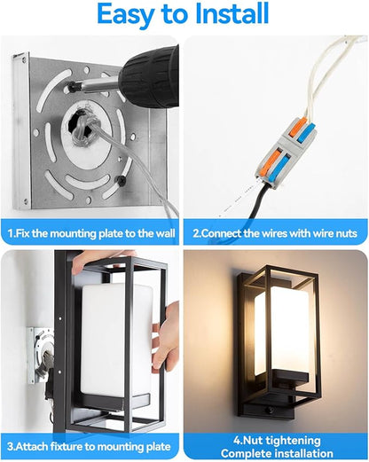 RAYVO Modern Outdoor Wall Light with Dusk to Dawn Sensor, Waterproof Exterior Lighting Fixtures with E26 Base, 3000K LED Bulb Included, Black Outdoor Sconce Lights for Porch Garage Entryway, 2 Pack