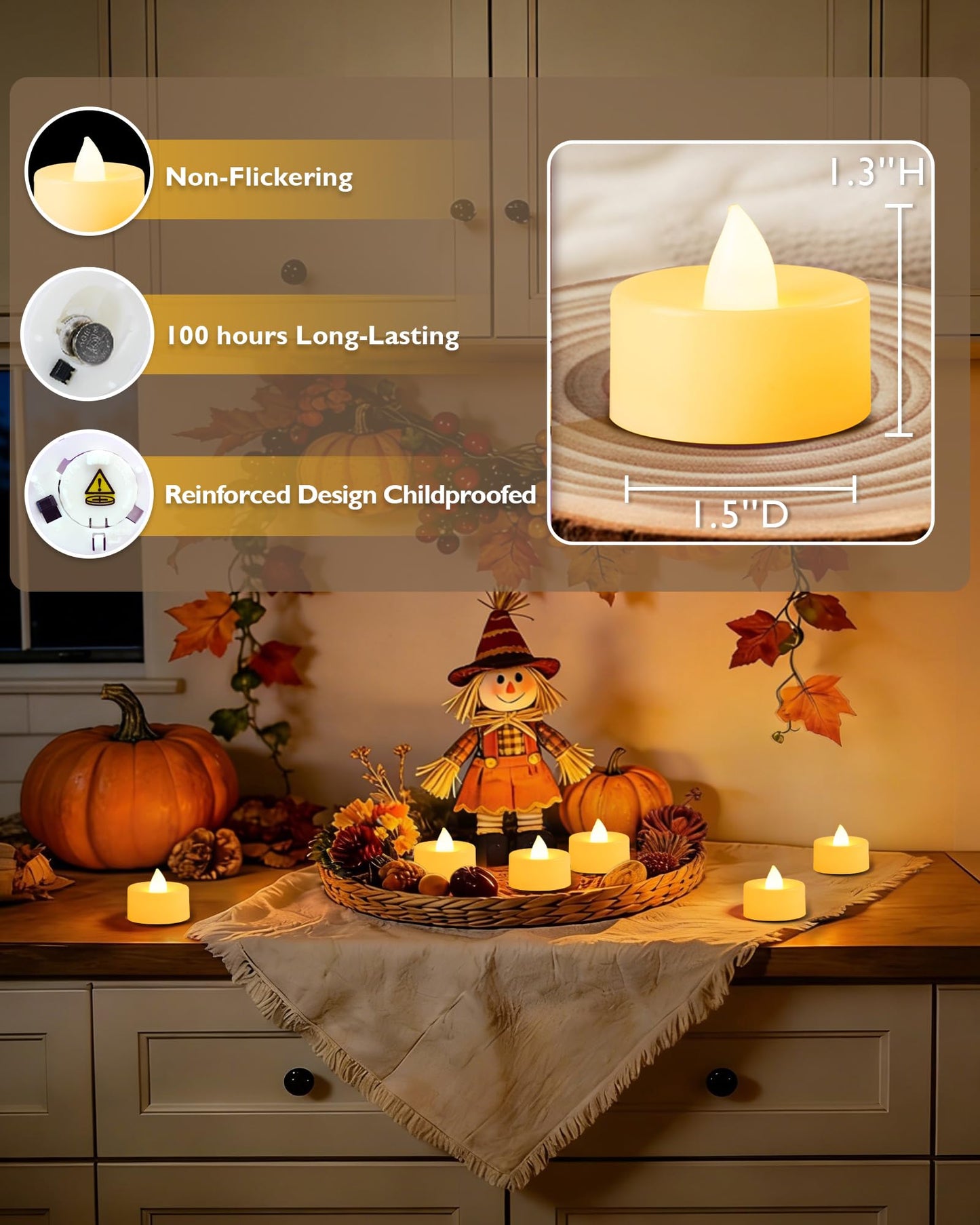 Amagic 50 Pack Battery Operated Tea Lights Candles, Fake Tealights Candles, Flameless LED Tea Lights for Halloween, Wedding, Votive, Festival, Table Decor(50 Pack, Warm White)