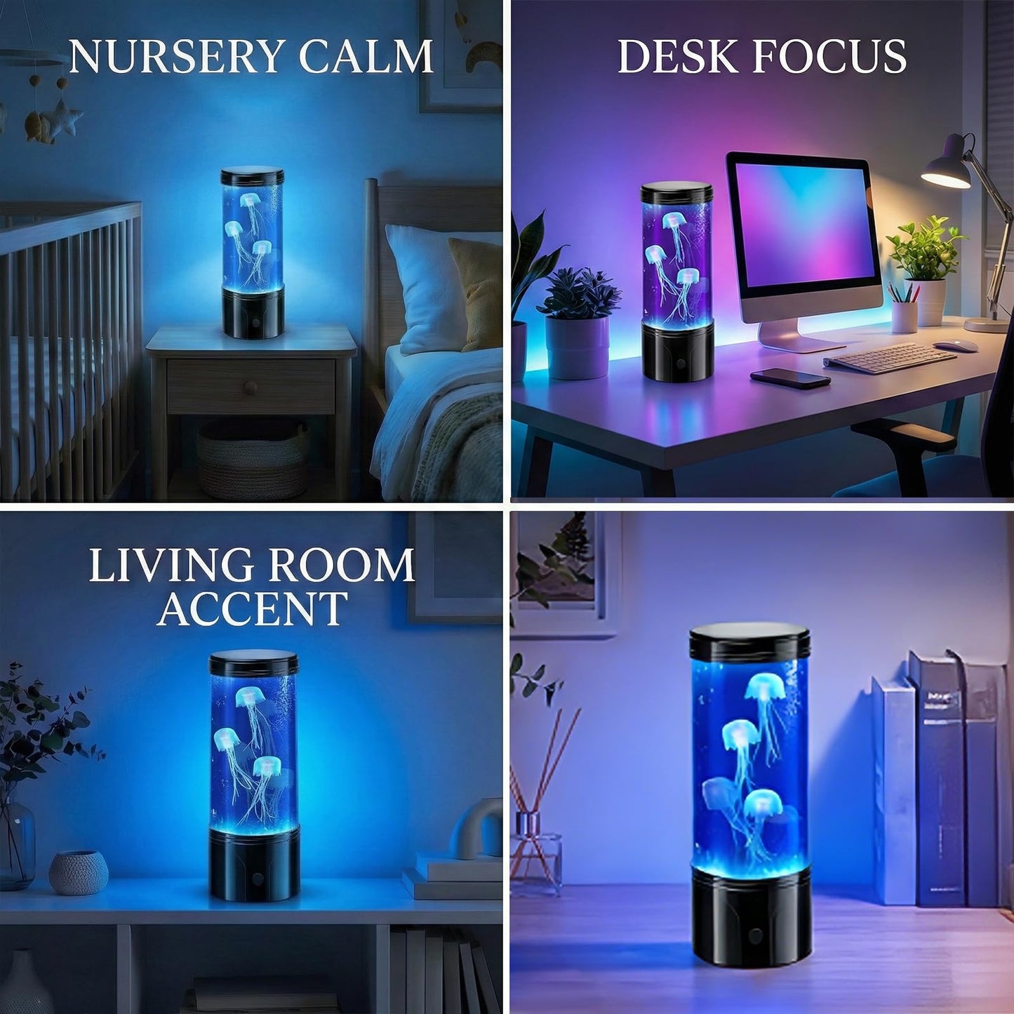 7 Color Jellyfish Lamp, Quiet Jelly Fish Night Light with USB and Battery Power,Relax Mood Aquarium Autism Fidget Sensory Birthday Christmas Gift for Kids Teen Men Women Home (8.66Inch)