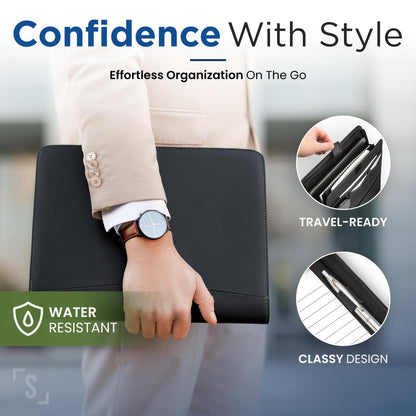 STYLIO Zipper Portfolio Binder | Padfolio 3 Ring Binder (1") and Clipboard Folio (Removable)| Portfolio Organizer for Documents, iPad, Tablet, Phone |Faux Leather Notebook Folio for Men & Women