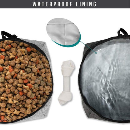 PetAmi Travel Dog Food Bag Pet Collapsible Dog Bowls Set, Dog Kibble Bag, Pet Food Water Bowls for Dogs Cats, Foldable Waterproof Dog Camping Bowls Cup Dish Accessories for Hiking, Heather Gray