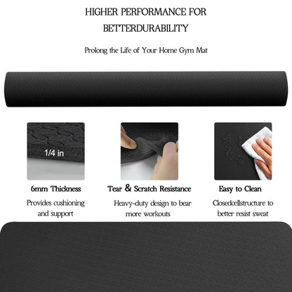 VTORY Extra Large Yoga Mat 6'x 4'x 6mm (1/4in) Thick Exercise Mat for Men and Women, Non-Slip, Durable Workout Mat for Home Workout, Yoga, Pilates, Stretching (Black)