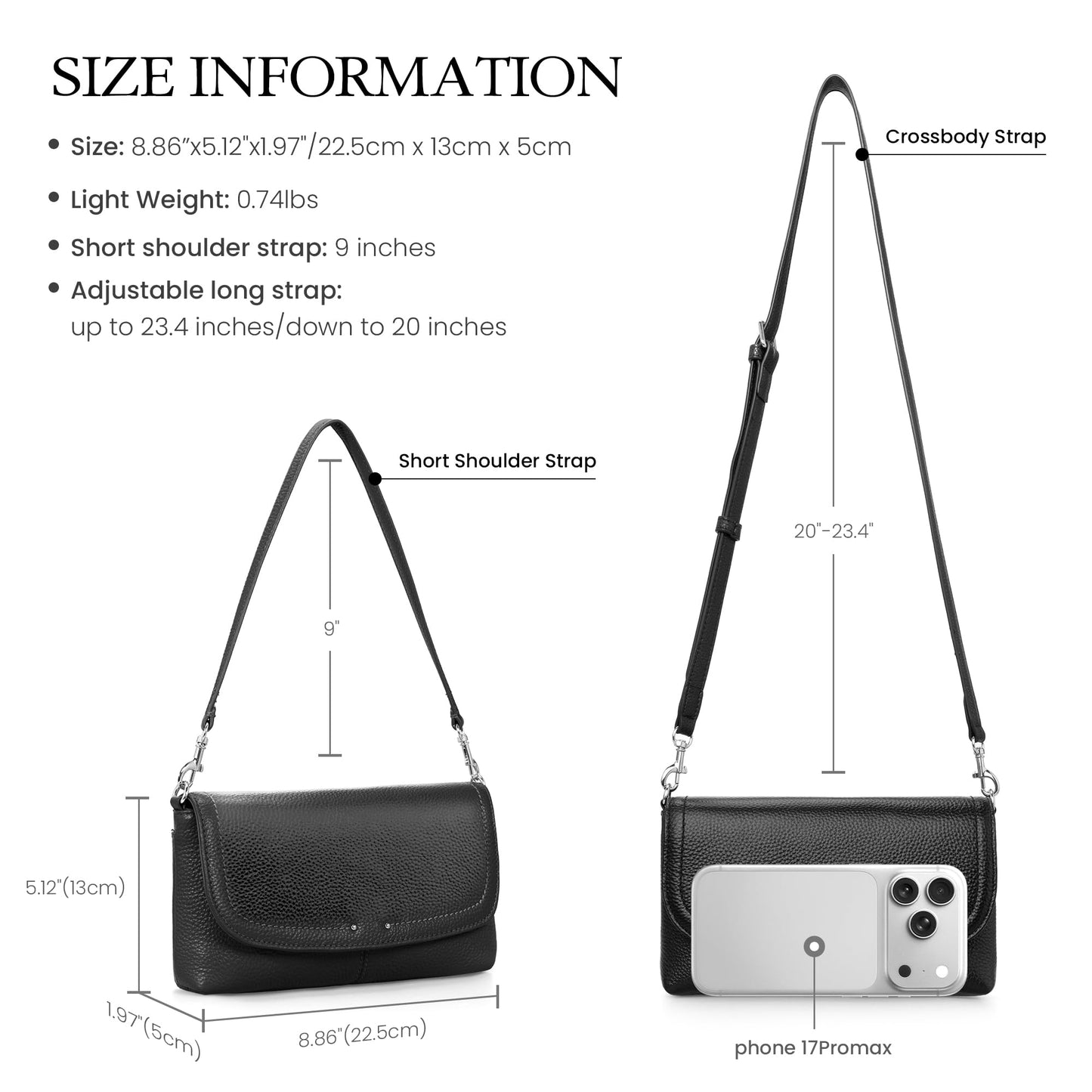 befen Genuine Leather Small Crossbody Bags for Women,Real Leather Purses with Built in RFID Wallet,Trendy Cell Phone Purse Shoulder Bag,Black Travel Purse Handbags with Card Slots and Adjustable Strap