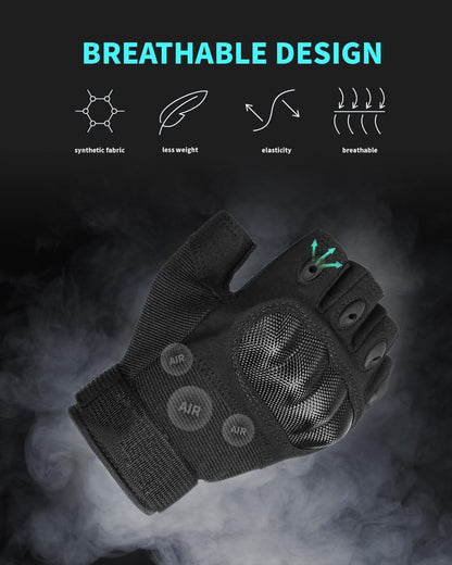 Liovoras Fingerless Tactical Gloves for Gym, Motorcycle Gloves Hard Shell Knuckle Protection Leather Palm, Workout Cycling Airsoft Shooting Hunting Hiking Driving