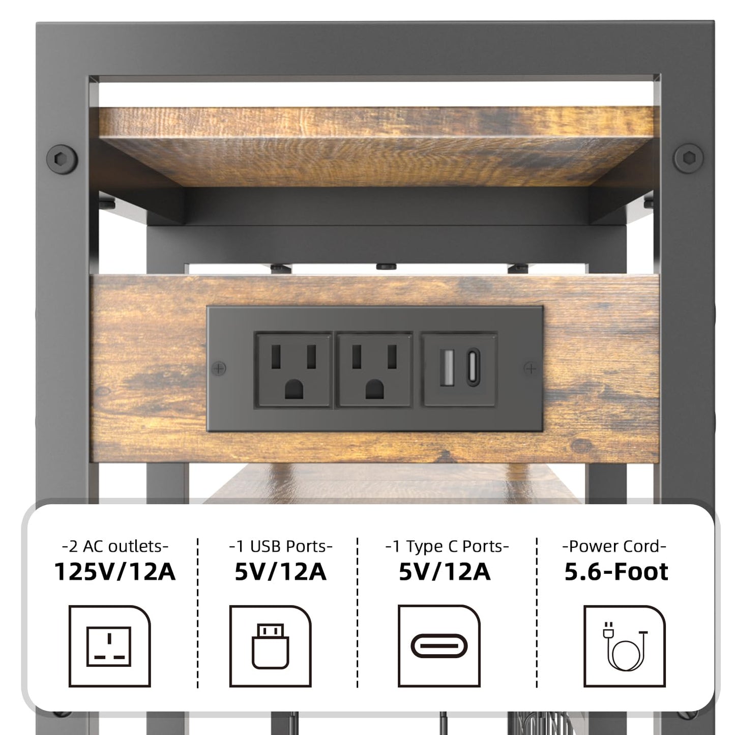 STEHEMO Desk Shelf for Top of Desk, 41.3" Desktop Organizer Shelf with Grid Panel & LED Lights, Desk Hutch for Computer Monitor, Wood Desktop Bookshelf for Home Office Dorm, with Power Outlets