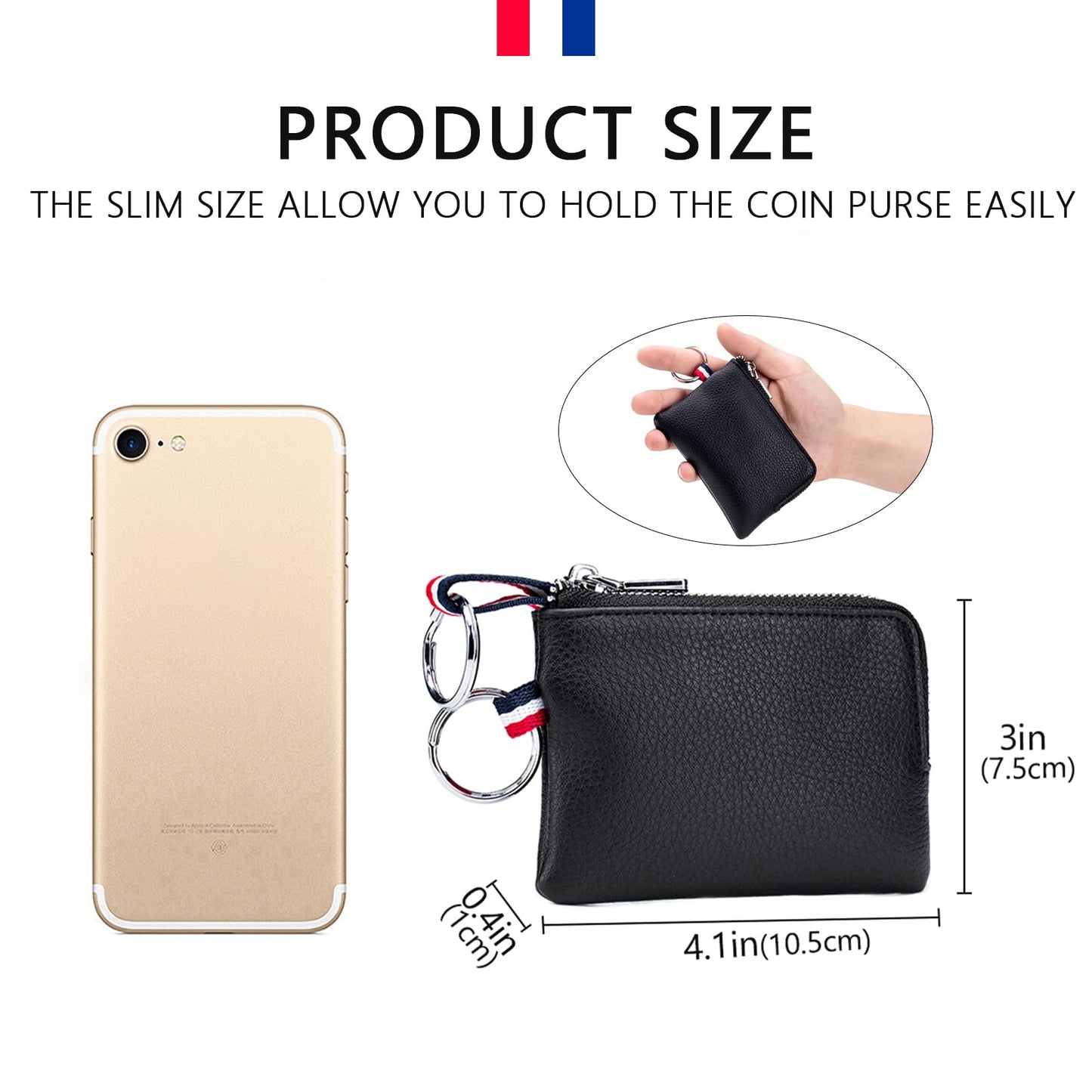 imeetu Leather Coin Purse Wallet, Mini Dual Keyrings Change Pouch Card Holder for Men Women (Coffee, standard)