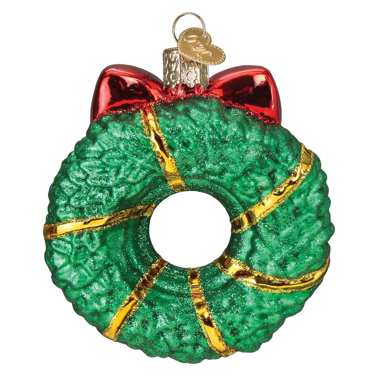 Old World Christmas Christmas Wreath Glass Blown Ornament for Christmas Tree, Handcrafted Holiday Decoration, Holiday Collection