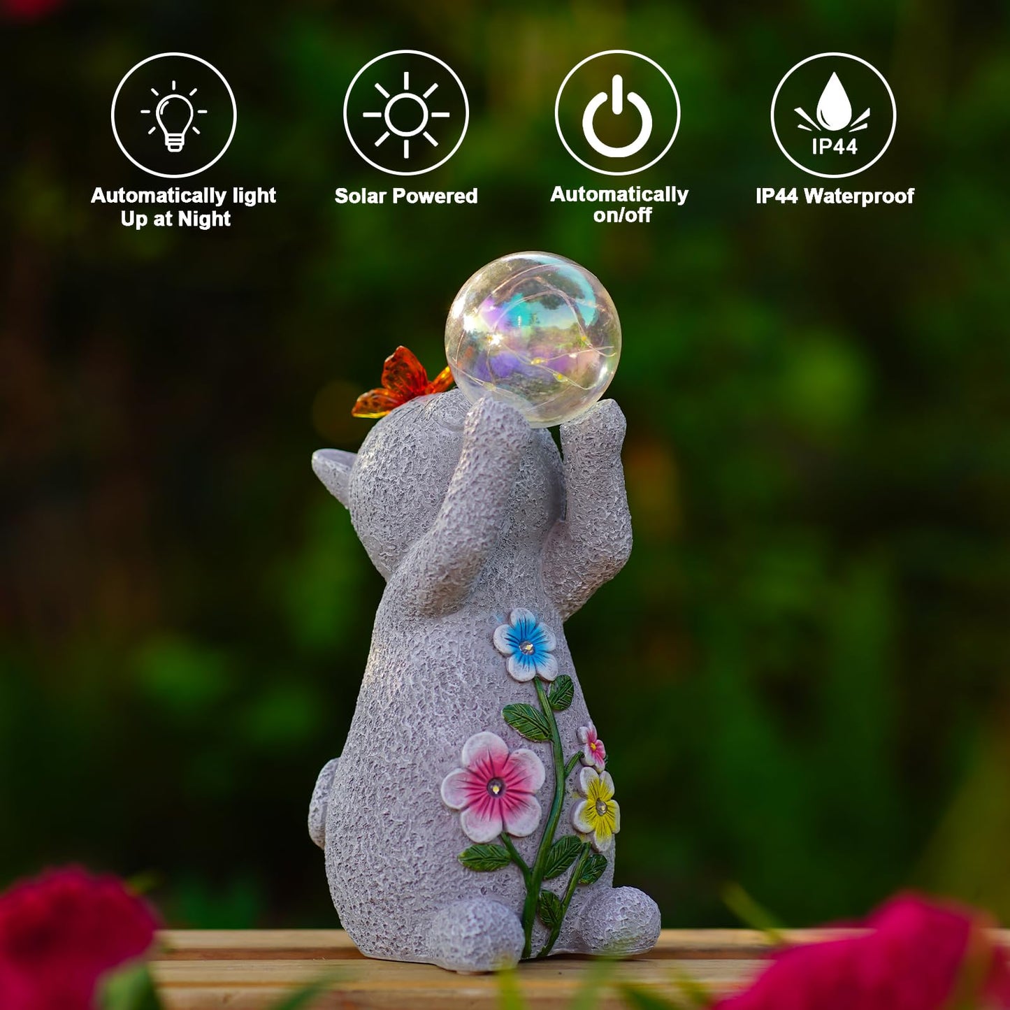 Goodeco Solar Cat Garden Statue - Outdoor Cat Decor with Solar Butterfly & Succulent Flowers LED Lights for Garden Enthusiasts - Ideal Gifts for Mom & Birthdays