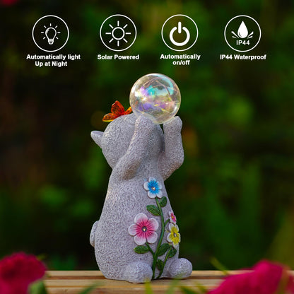 Goodeco Solar Cat Garden Statue - Outdoor Cat Decor with Solar Butterfly & Succulent Flowers LED Lights for Garden Enthusiasts - Ideal Gifts for Mom & Birthdays