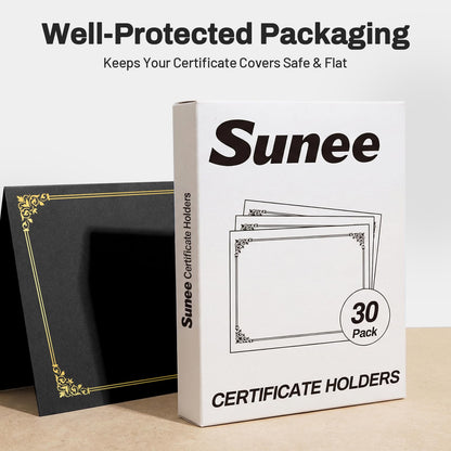 SUNEE Certificate Holders(Black, 30 Packs), Diploma Covers Gold Foil Border, for Letter Size 8.5x11 Certificates, Cardstock, Document Papers