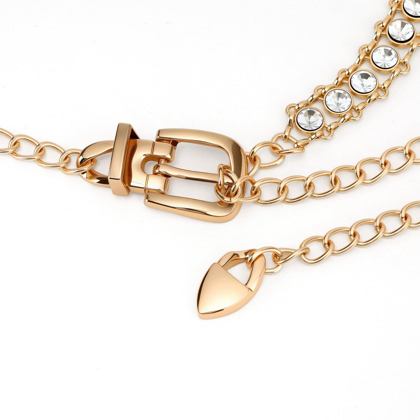 YooAi Chain Belts Leather Waist Belt for Women Layered Metal Chain Belt Gold Buckle Gold Rhinestsone 130 XL/2XL