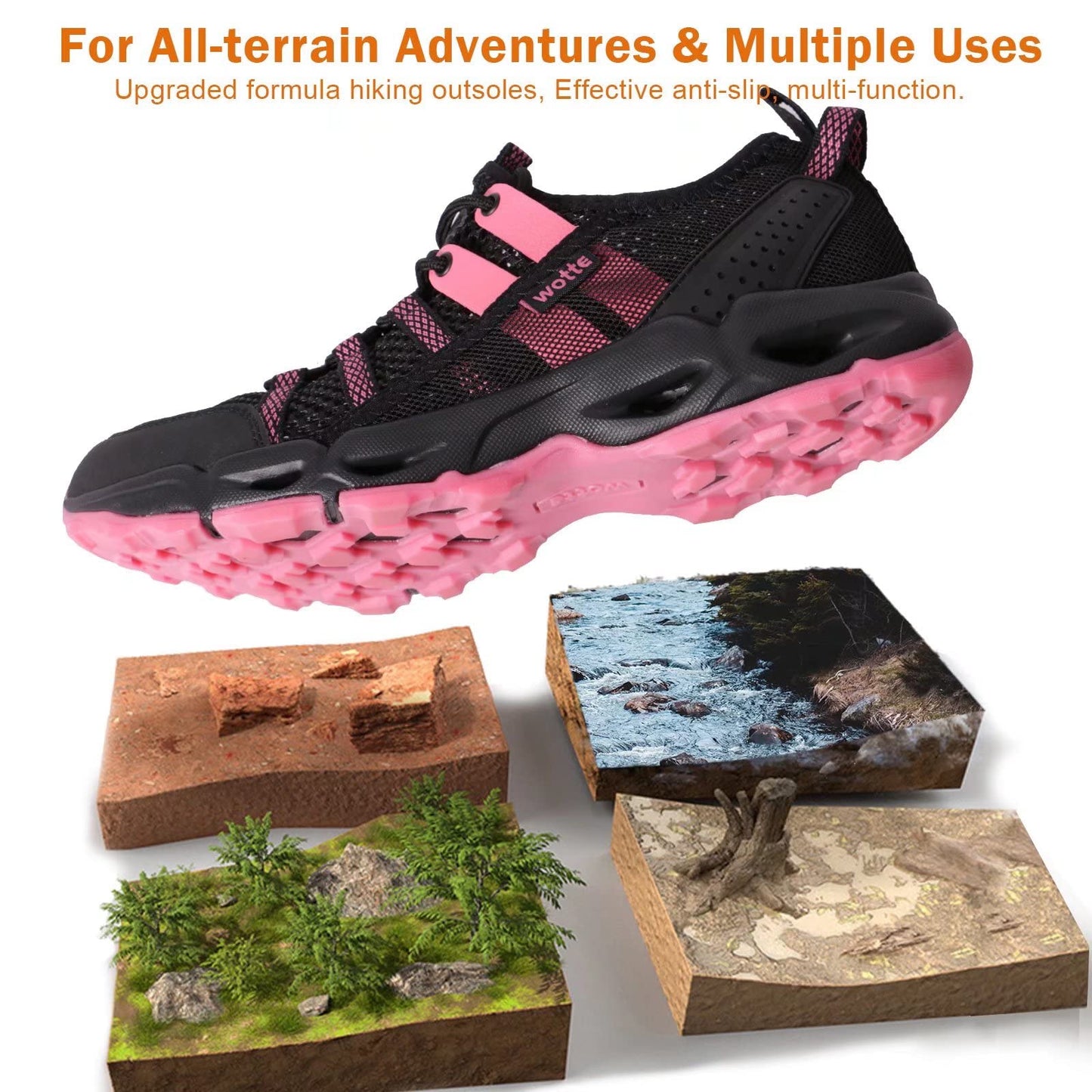MAINCH Women's Hiking Water Shoes Quick Dry Outdoor Sport Sneakers (Black Rose, Size 8)