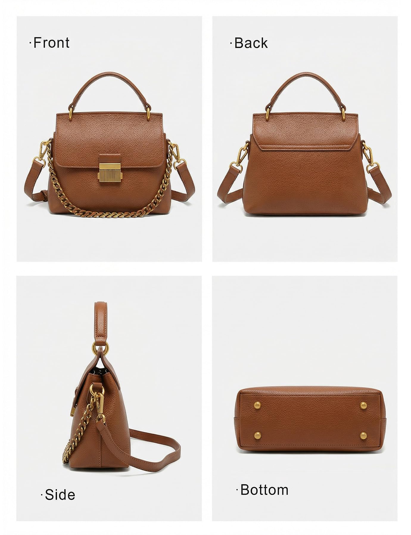 Genuine Leather Top Handle Handbag for Women Leather Crossbody Bag with Adjustable Strap Trendy Women Shoulder Bag Brown