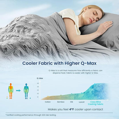 Cozy Bliss Cooling Comforter Queen Size Seersucker Plaid, Q-Max 0.4 Reversible Lightweight Cooling Blanket, Breathable Silk Smooth Summer Bedding Quilt for Hot Sleepers Night Sweats Dark Grey