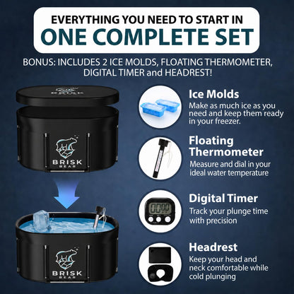 XL Oval Ice Bath Tub for Athletes with Cover by Brisk Bear - Extra Large Cold Plunge Tub for Recovery - Ice Tub with Digital Timer, Thermometer & Reusable Ice Molds - Cold Plunge to Soothe Muscles