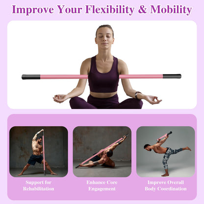 5ft Yoga Stick - Sturdy Steel Adjustable Stretching Stick for Mobility, Flexibility & Balance | Non-Slip Ends & Foam Handles | Exercise Pole for Fitness, Physical Therapy, Posture Correction Pink