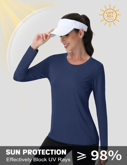 MAGCOMSEN SPF Shirts for Women Long Sleeve Quick Dry Lightweight T-Shirts Athletic Running Hiking Workout Tops Navy Blue M