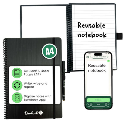 Bambook Classic Notebook Original - A4 - Blank & Lined, Reusable Notebook, Notepad, Reusable Notebook