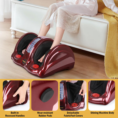 H&B Luxuries Shiatsu Foot Massager Machine with Remote Controller, Kneading and Rolling Home Massagers for Feet, Ankle, Calf, Leg, Gift for Men, Women, Father, Mom Parents and The Elderly, Red