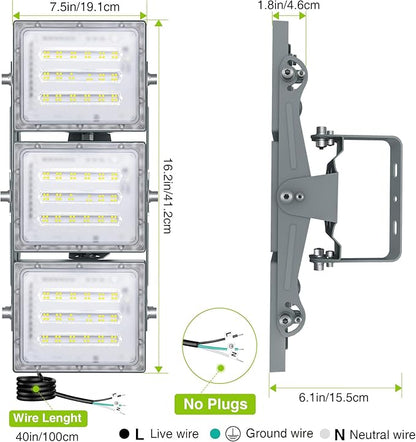 STASUN LED Flood Light Outdoor, Max Series 150W 15000lm 6000K Daylight IP66 Waterproof, Commercial Parking Lot Light, 3 Heads for Yard Street Stadium Floodlight Bright Security Lights for Outdoor Area