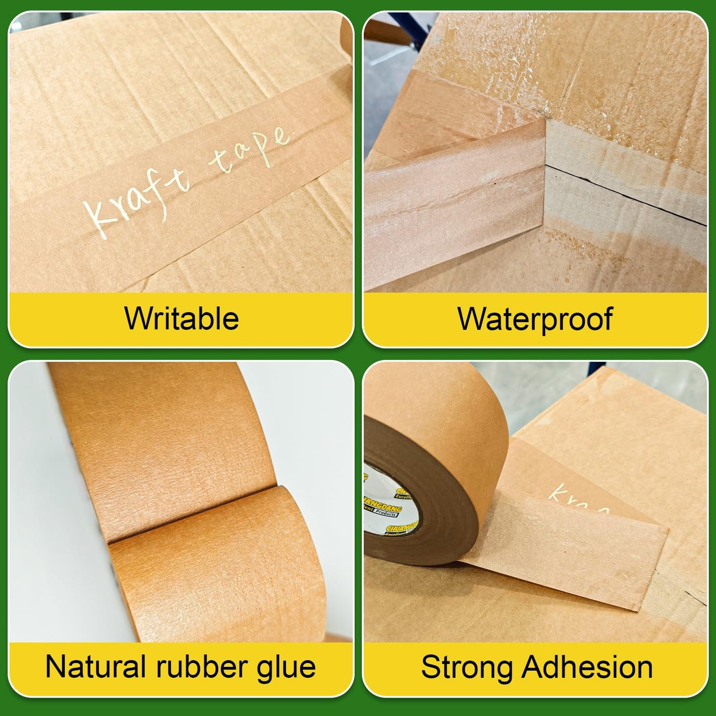 CHUANGDANG Kraft Paper Tape,3Inchx127yards,2Rolls,Brown Paper Packing Tape,Writable & Uncoated,Kraft Tape for Masking, Sealing, and Packaging,Biodegradable,Eco-Friendly