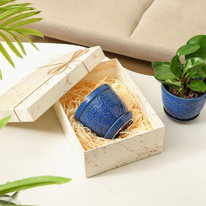 Sureasy Ceramic Plant Pots, 4.7 Inch Flower Pots for Indoor Plants, Succulent Pots with Saucer and Drainage Hole, Decorative Planter for Succulent, Cactus, Set of 4, Blue